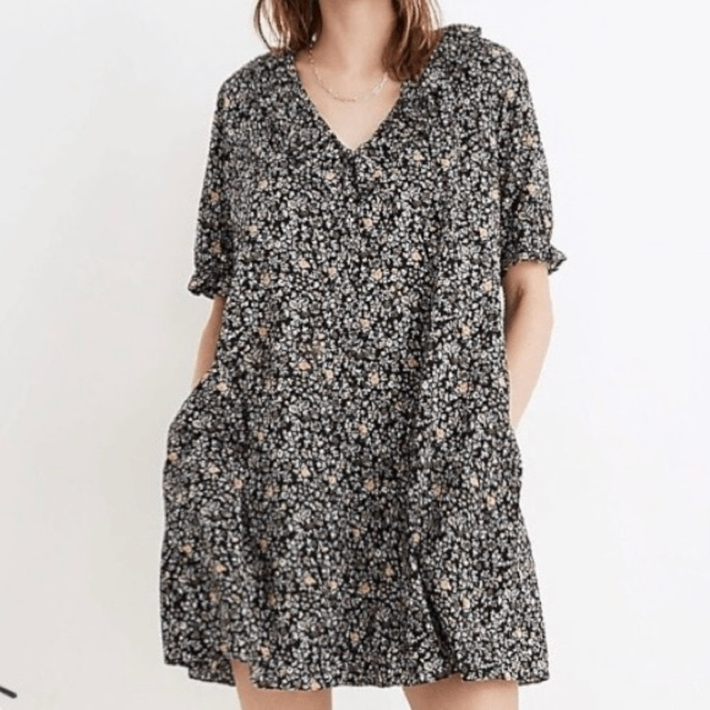 Madewell Ruffle Button-Front Trapeze Mini Dress in Folkmagic Floral Size Small